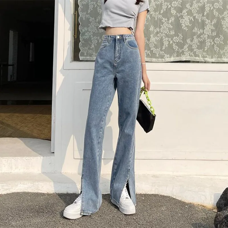 

Woman Jeans High Waist Clothes Wide Leg Denim Clothing Blue Streetwear Vintage Quality Nice Vogue Harajuku Straight Pants