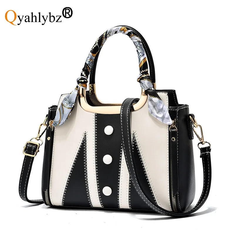 

Модная женская кожаная сумка-тоут qlord lybz band, дамская сумочка, большой емкости, шелковый шарф, сумка-мессенджер через плечо с подвеской