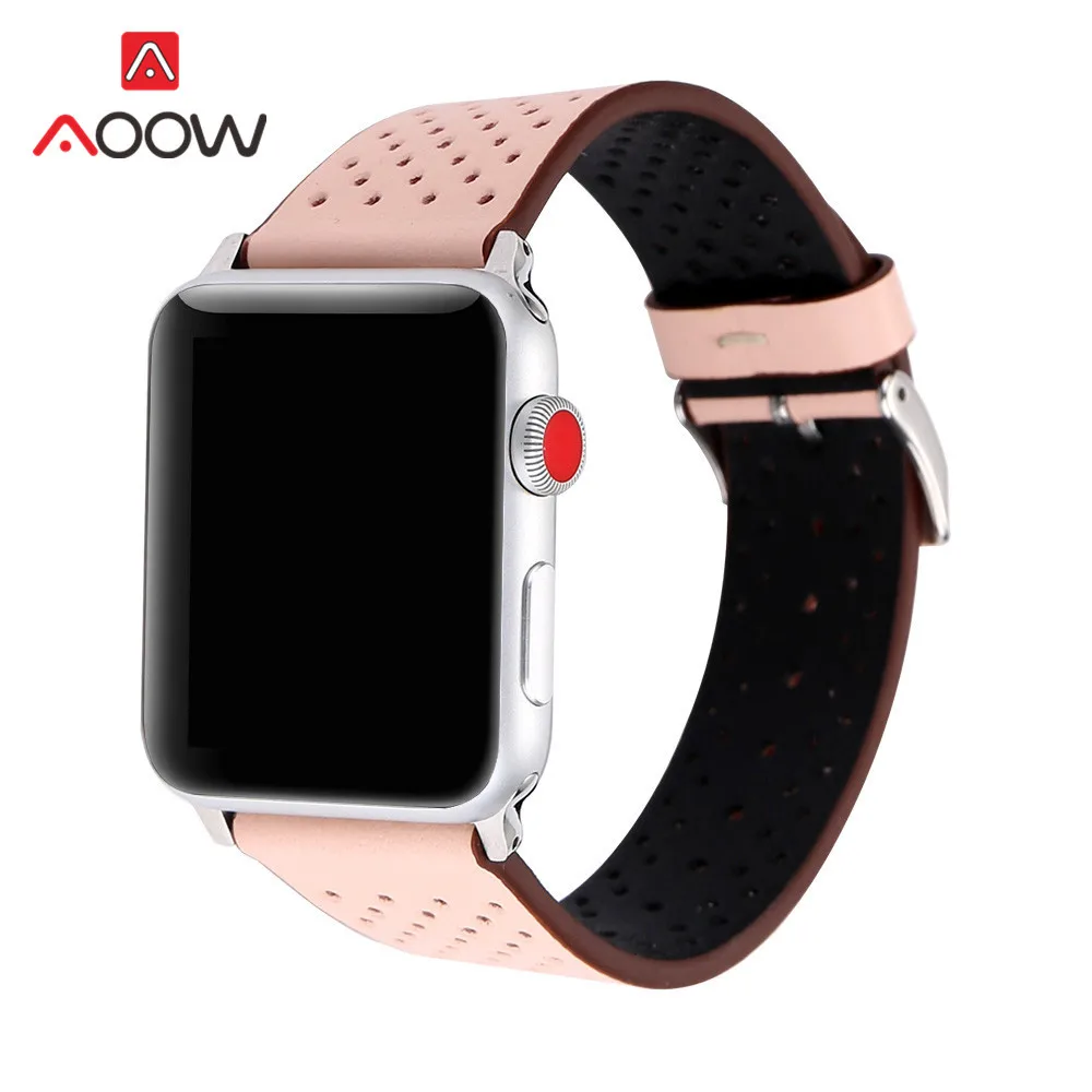 Ремешок для часов из натуральной кожи для Apple Watch, 38 мм, 42 мм, дышащий ремешок для мужчин и женщин, ремешок для iwatch 1, 2, 3, 4