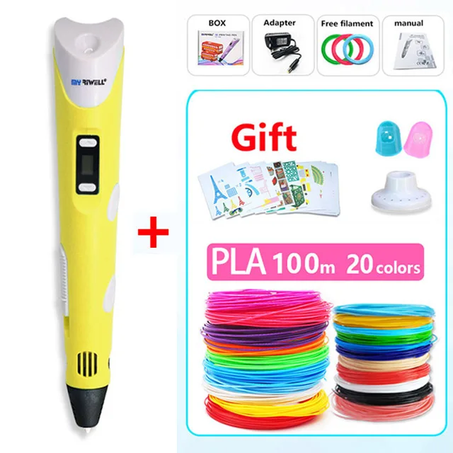 Add PLA100m Myriwell abs 3d pen 3d pens 3d ручка 3д ручка 3d для объёмного рисования LCD дисплей,1.75мм pla пластик нить 3d печать ручка 3д ручку 3d ручка Сделай сам подарок детских подарков - Цвет: Add PLA100m