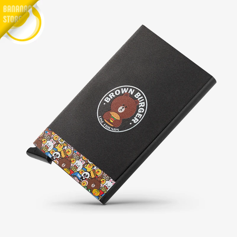 Line Friends коричневый глинозем Mult-держатель для карт Автоматическая всплывающая Противоугонная визитница маленький, для визиток чехол