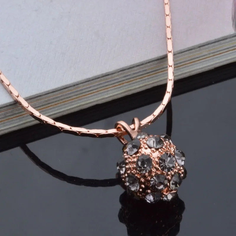 

OMHXZJ Wholesale Personality Fashion OL Woman Girl Party Gift Rose Gold Ball AAA Zircon 18KT Rose Gold Pendant Necklace NC140