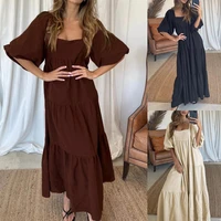 women solid puff sleeve maxi dress 2021 new arrival black long party dress patchwork casual maternity dresses vestidos mujer