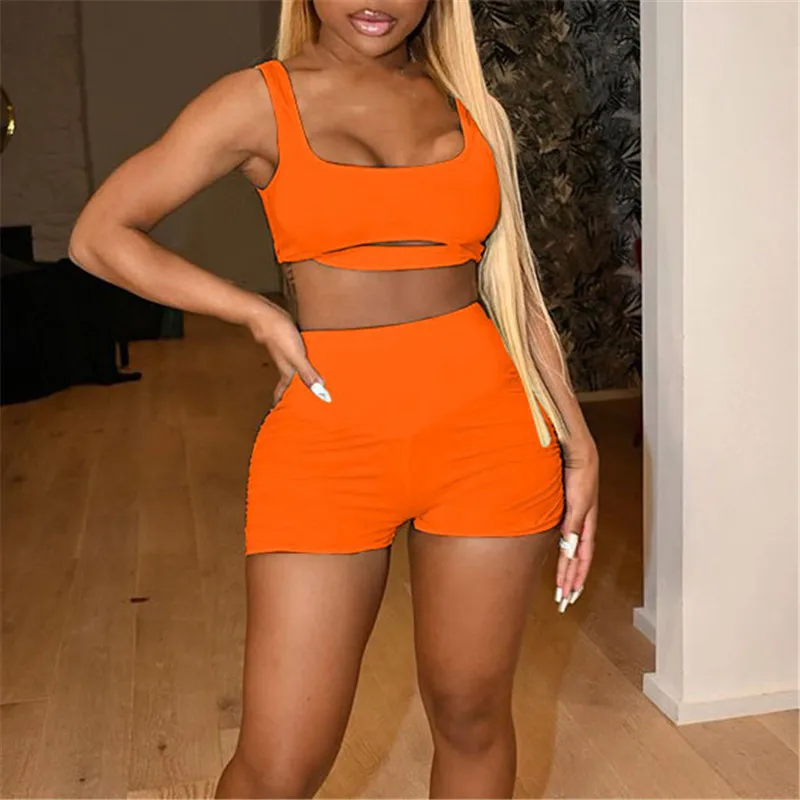 

YEYA Joggers Fitness Tracksuits Suits Strapless Square Collar Vest Top and Short Pants Tight Casual Sports Party 2 Piece Sets