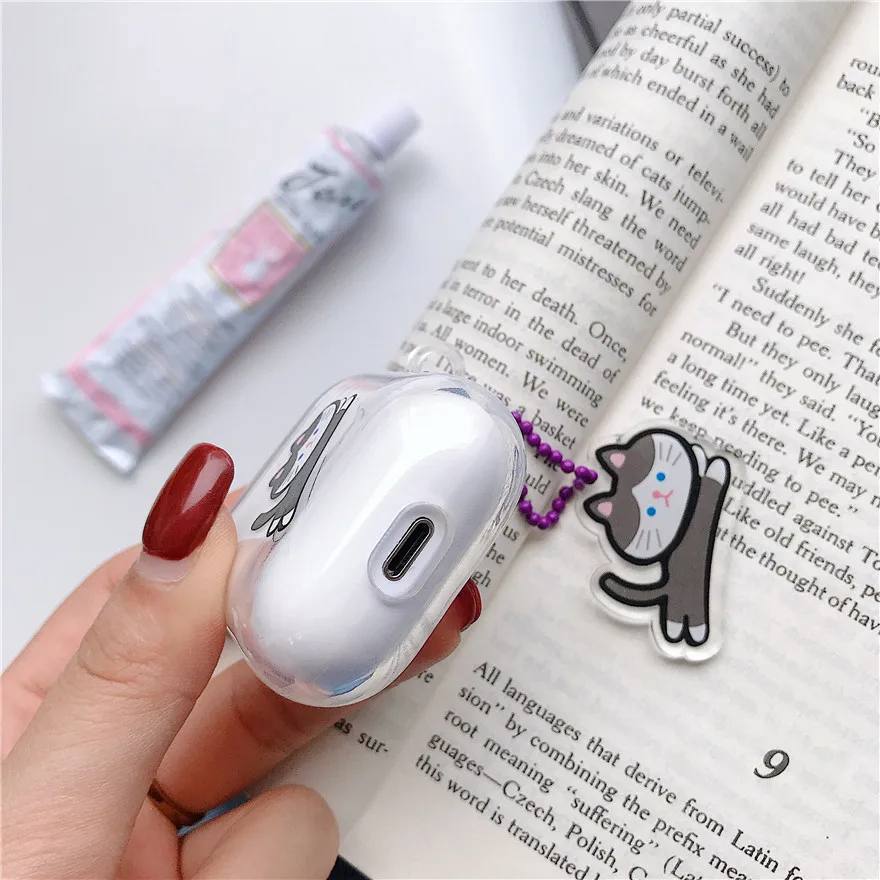 Милый мультяшный Кот с подвеской Чехлы для Apple Airpods защитный чехол фруктовый узор беспроводные Bluetooth наушники силиконовый мягкий чехол