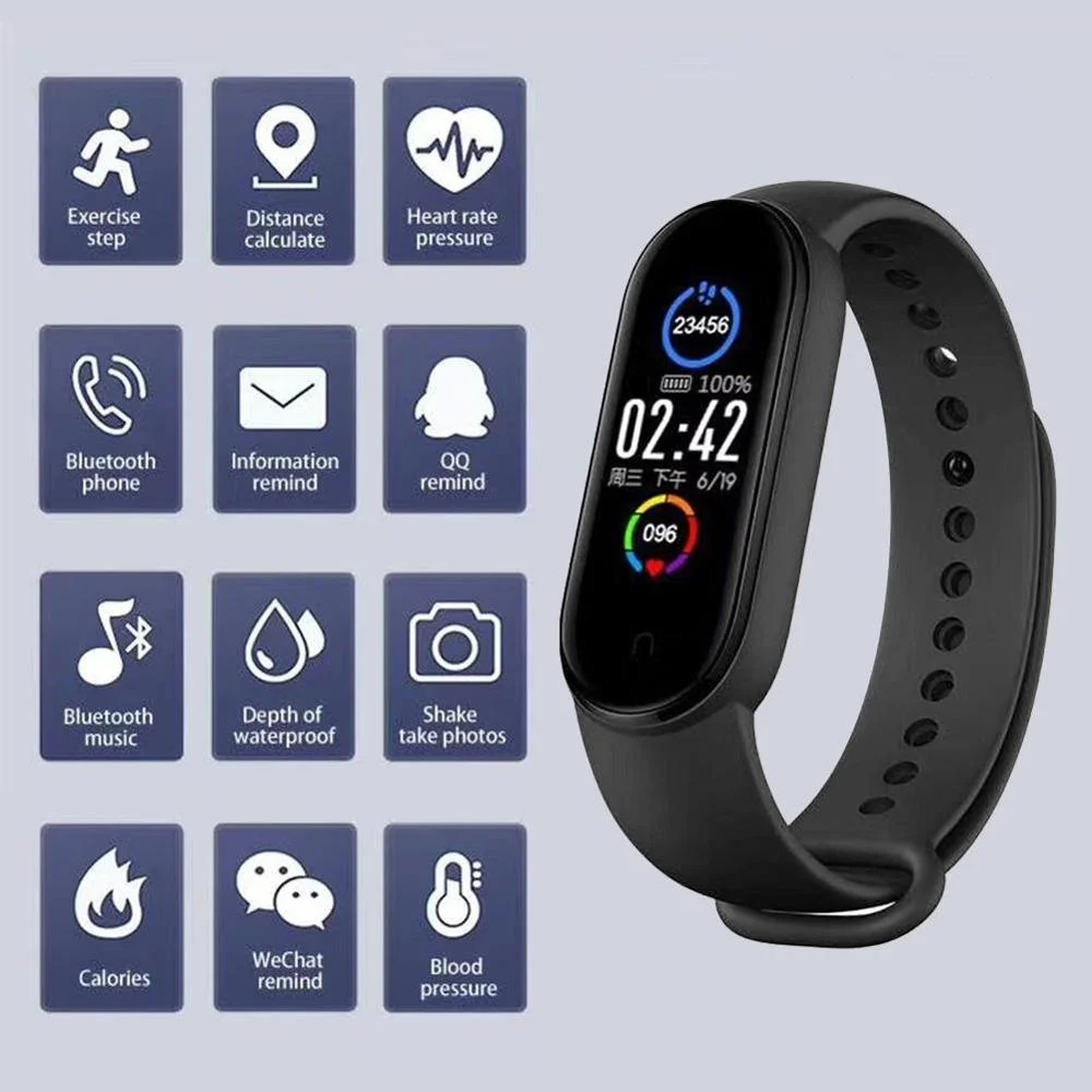 M5 Smart Sport Band Heart Rate Blood Pressure Monitor Color Screen Bracelet Rechargeable Smartband | Электроника