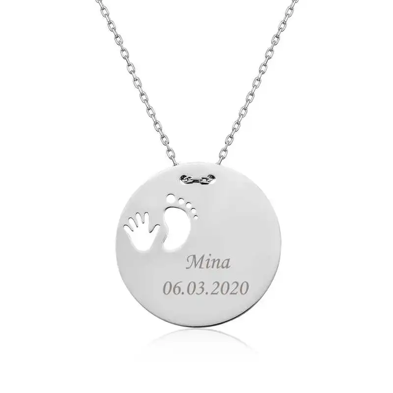 

Silver Hand Foot Print New Born Necklace