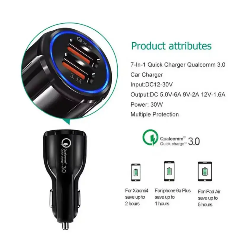 Hannord автомобильное зарядное устройство USB 5V 3.1A Быстрая зарядка QC3.0 18W для