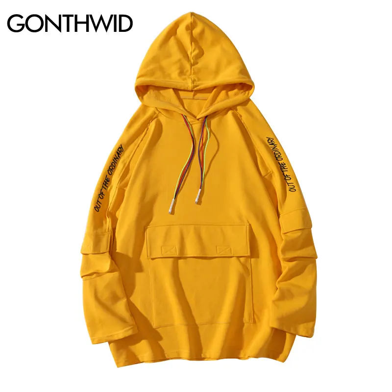 GONTHWID с вышивкой рукавом карманами буквенным принтом в стиле хип хоп толстовки