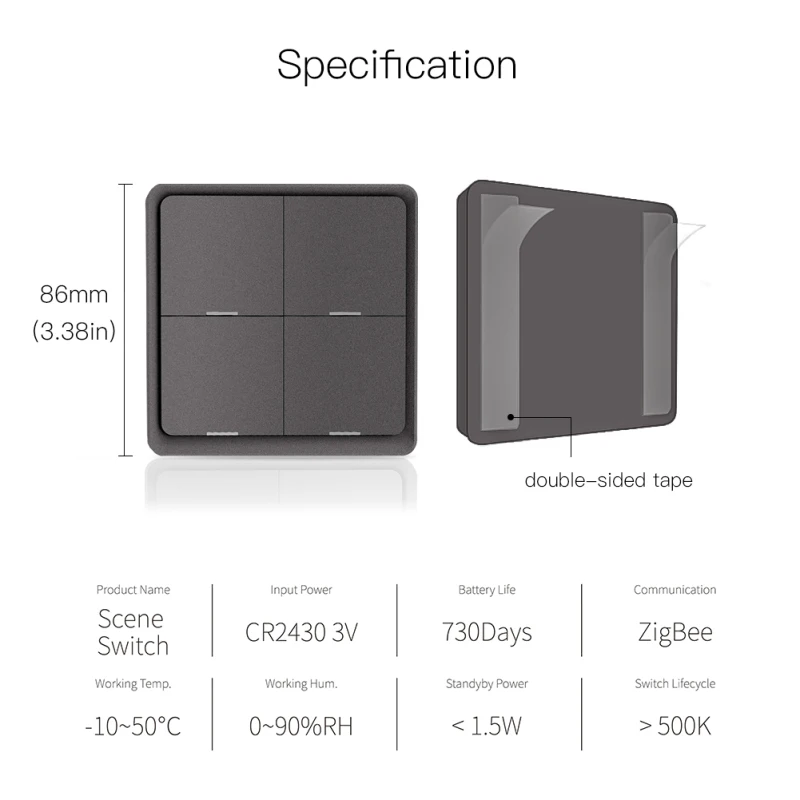 

Tuya Zigbee Scene Switch Wireless Light Switches 4 Gang Wall Push Button Smart Home DIY Support 12 Scene Work With Tuya Devices