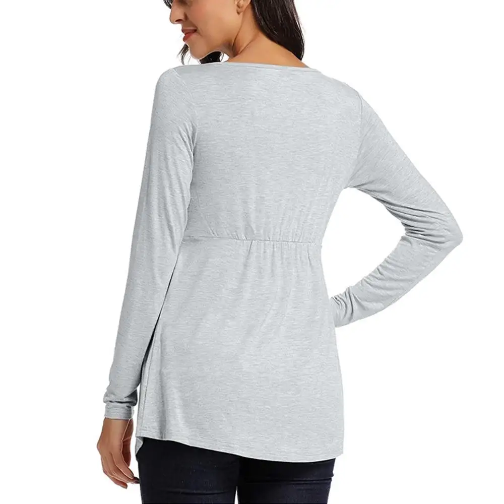 Рубашка для кормящих мам однотонный топ с длинными рукавами и v-образным вырезом