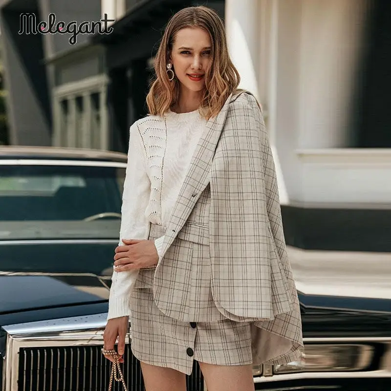 Женский комплект из блейзера и юбки mэлегантная юбка в клетку на пуговицах с