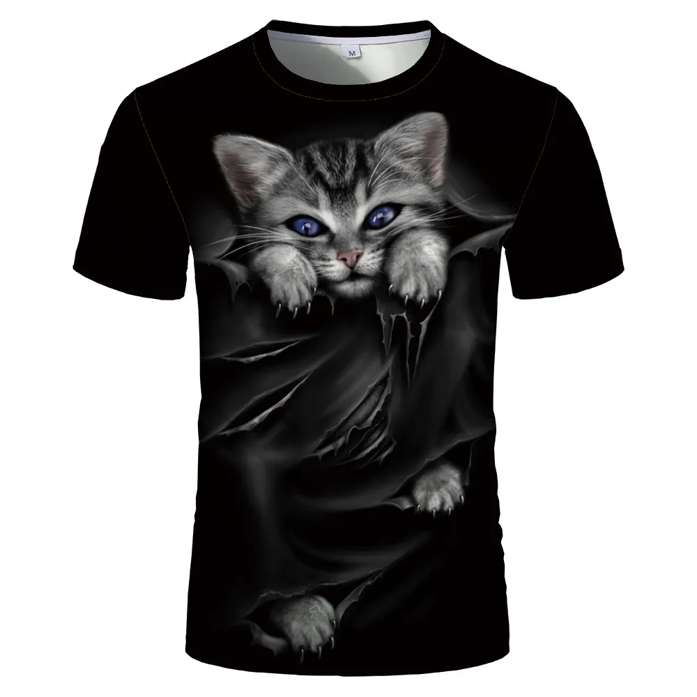 Модная мужская футболка с 3D принтом животных и кошек Повседневная дышащая