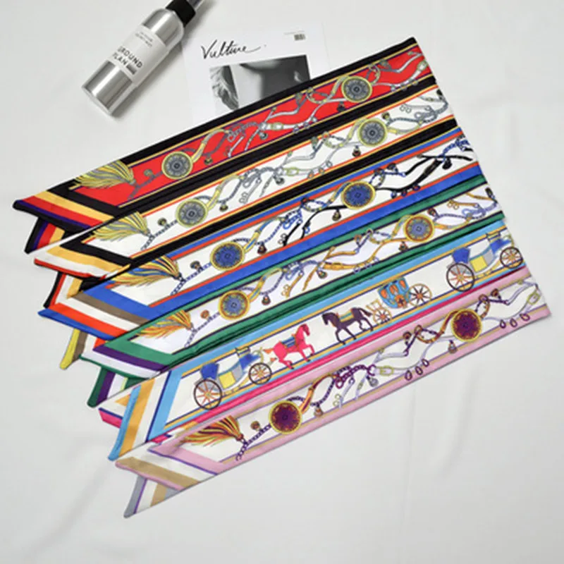 

6 цветов Ручка сумки тонкий длинный шелковый шарф ленточный галстук-бабочка универсальная летняя повязка на голову женские декоративные ак...