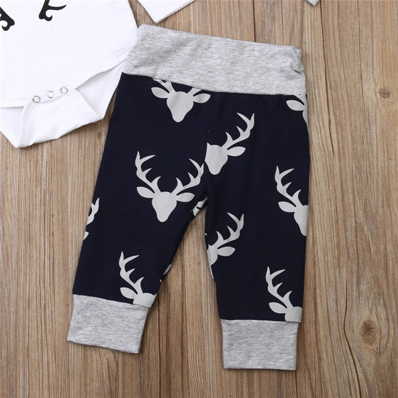 2019 autumn Toddler Baby girls boys clothes 3pcs Newborn Infant Boys Letter Romper Jumpsuit Reindeer Pants Outfits Set | Детская одежда