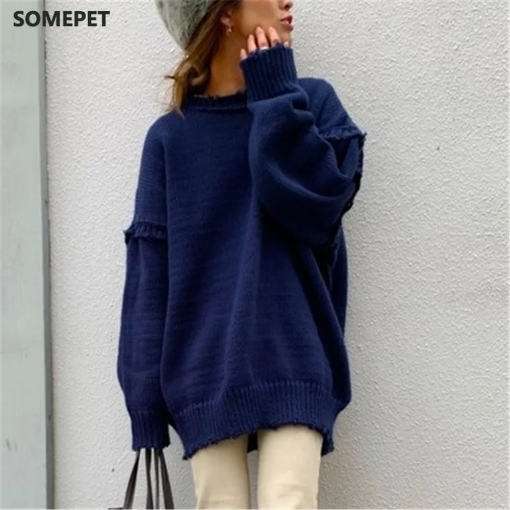 

Japanese New Style Autumn Two Wear Knitted Cardigan With Raw Edge Personality Simple And Fashionable Women's Loose Sweater