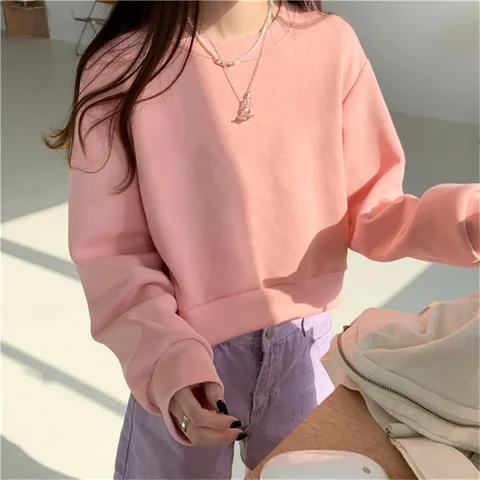 Autumn No Hat Hoodies Women Sweet Student Baggy Ulzzang Female Harajuku Streetwear All-match Vintage Elegant Cropped Cozy New