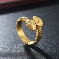 megin d yellow gold plated double head punk vintage evil eyes snake bague rings for men women couple friend gift fashion jewelry