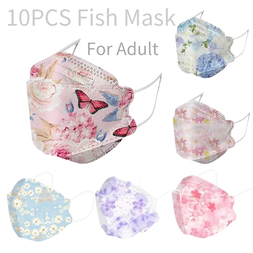 

10PC Women Black Fish Mask 4 -layer Prints Masque Printed Disposable Mask Mascarillas Negras Halloween Cosplay Masque Noir