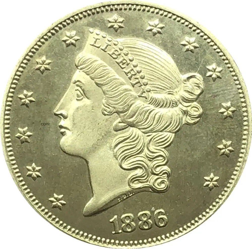 

Американская голова свободы, двойной Орел, 1886 долларов США, девиз в Бог, мы доверяем золотым монетам, латунные копировальные монеты