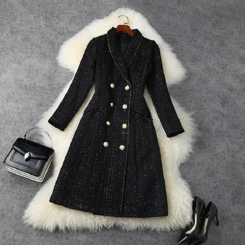 

Fashion Wool Newest Coats & Outerwear 2021 Autumn Winter Overcoats Women Metal Buttons Deco Long Sleeve Green Black Woolen Coat