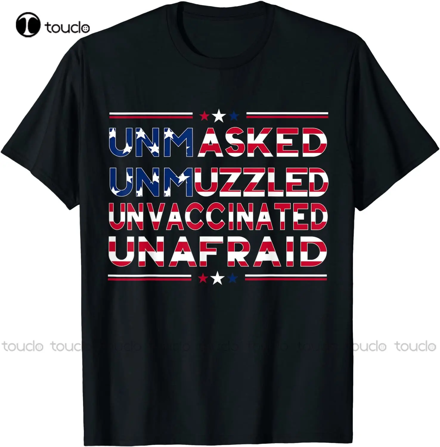 

New Unmasked Unmuzzled Unvaccinated Unafraid Usa America Flag T-Shirt Cotton Tee Shirt Unisex