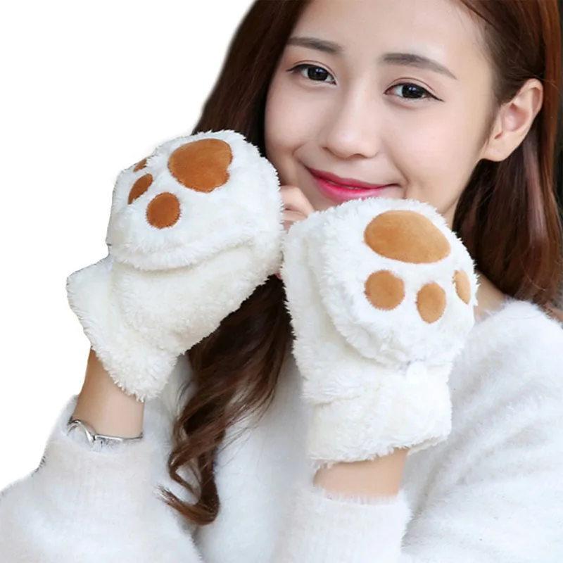 Милые Мультяшные женские сенсорные перчатки с кошачьими лапками для девочек