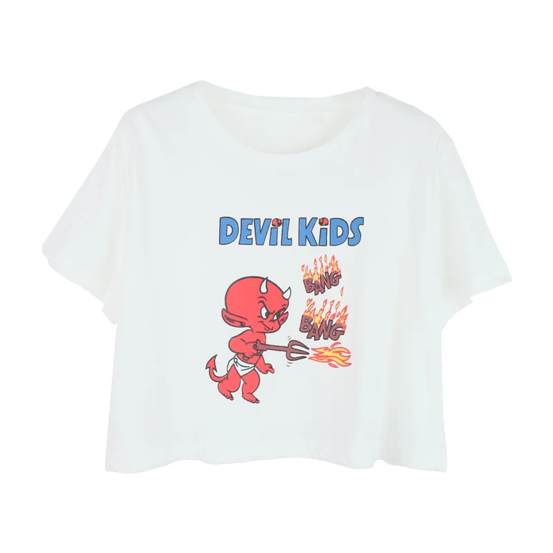 

The Smallest Sea Korean Style Spring Crew Neck Casual Versatile Loose Slimming Short Sleeve Printed Personalized Devil T-shirt