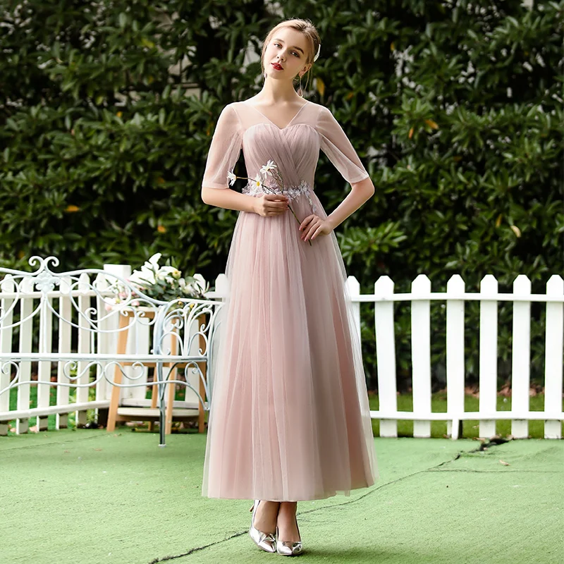 Длинное Тюлевое платье подружки невесты с v образным вырезом vestidos mujer элегантное