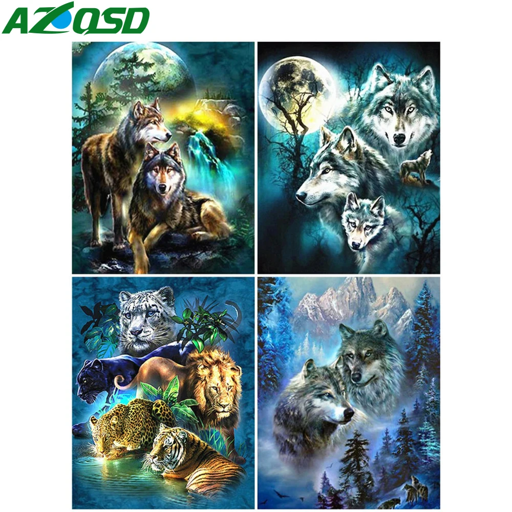 

AZQSD Oil Painting By Number Frame Wolf Handpainted Unique Gift Coloring By Number Canvas Animal Kits Modern Wall Art Gifts