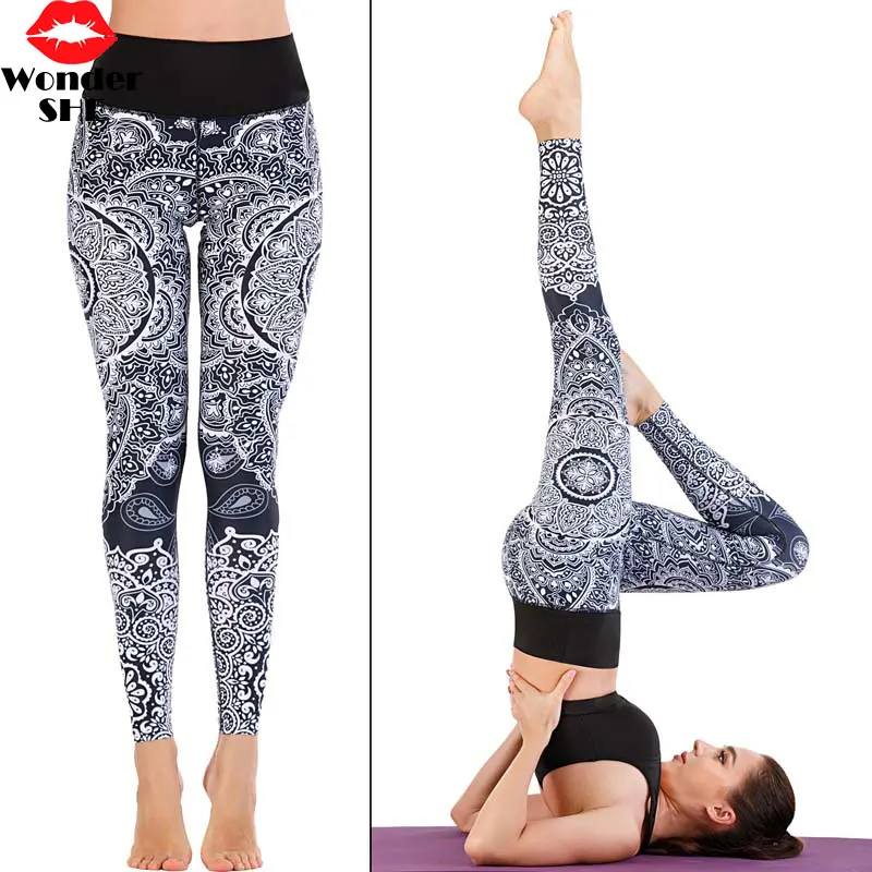 Штаны для йоги с этническим принтом спортивные Леггинсы штаны фитнеса высокое