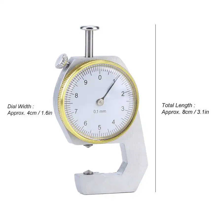 Портативный 0-10 мм Толщиномер Круглый циферблат точность серебристый
