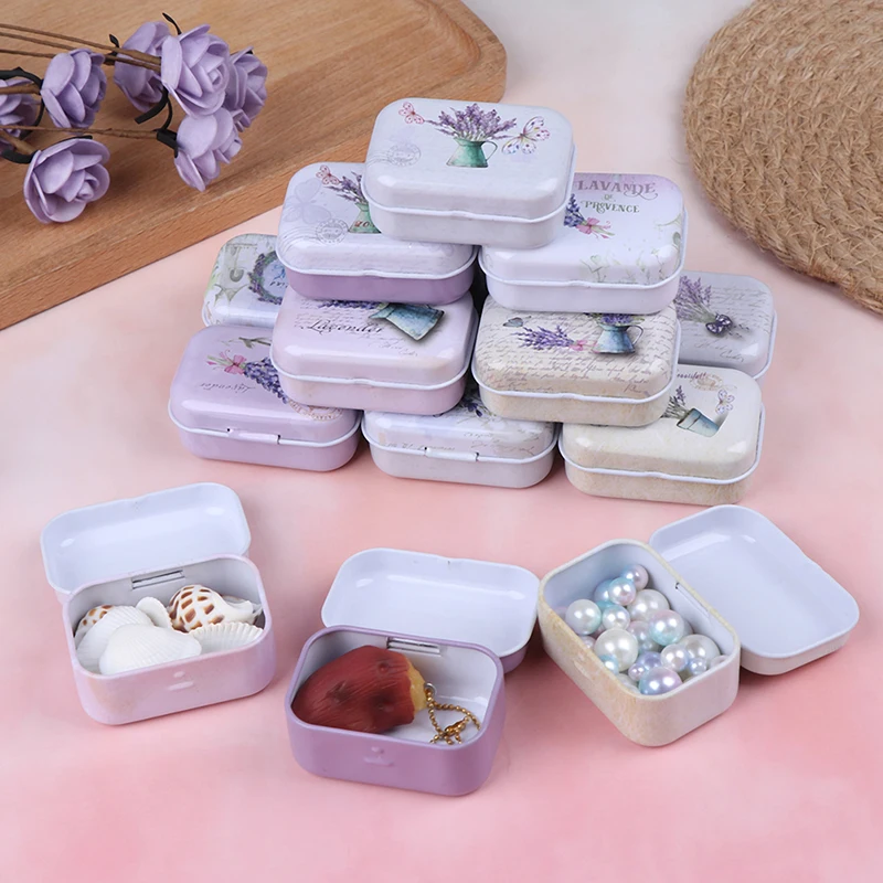 

Tin Tea Can Storage Metal Box Lavender Small Empty Tinplate Organizer for Jewelry Candy Case Storage Tinplate Tea Can Organizer