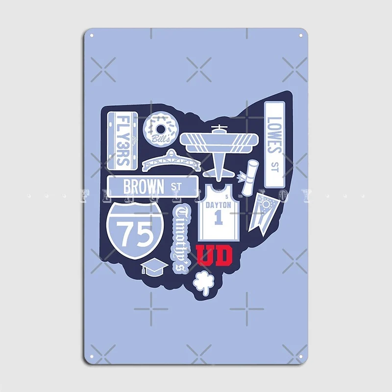 Постер университета Дейтон флаерс штат Огайо, металлический плакат, настенная пещера, винтажная роспись, оловянный плакат