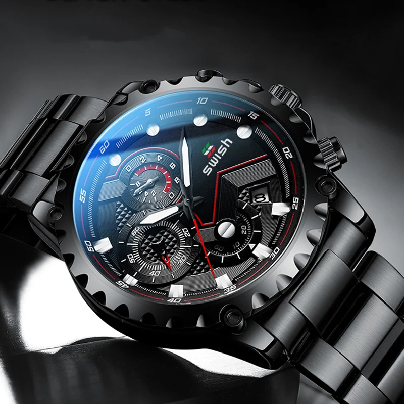 Часы SWISH Мужские кварцевые водонепроницаемые стальные армейские спортивные в