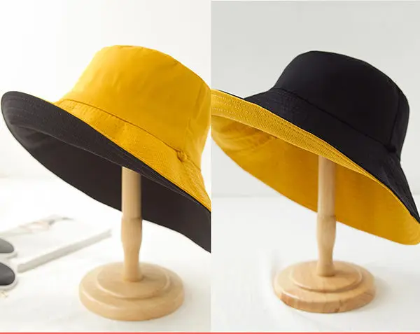 Модная однотонная пляжная шляпа с обеих сторон женская большими полями|Женские