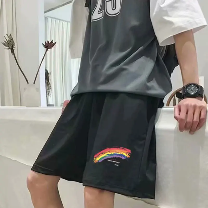 

Casual Sports Shorts Men Summer Show Thin Cute Rainbow Printing 2021 New Tall Waist Knee Length Pants Fashion Clothing Wholesale