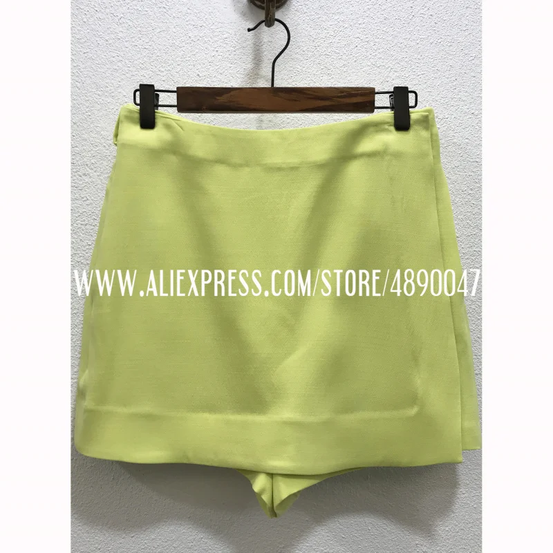 

High-end quality women's clothing fluorescent green summer new A-line skirt high waist slim all-match silk wool half skirt, haka