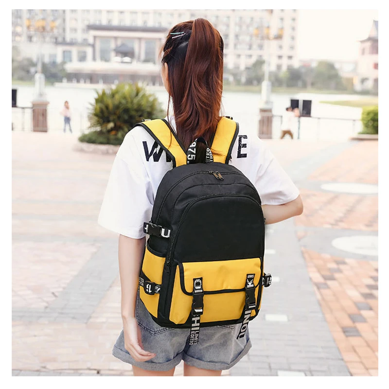 USB fashion Stitching backpack mochila feminina Canvas Laptop bag Charge Women Student Backpacks Teenagers Schoolbags