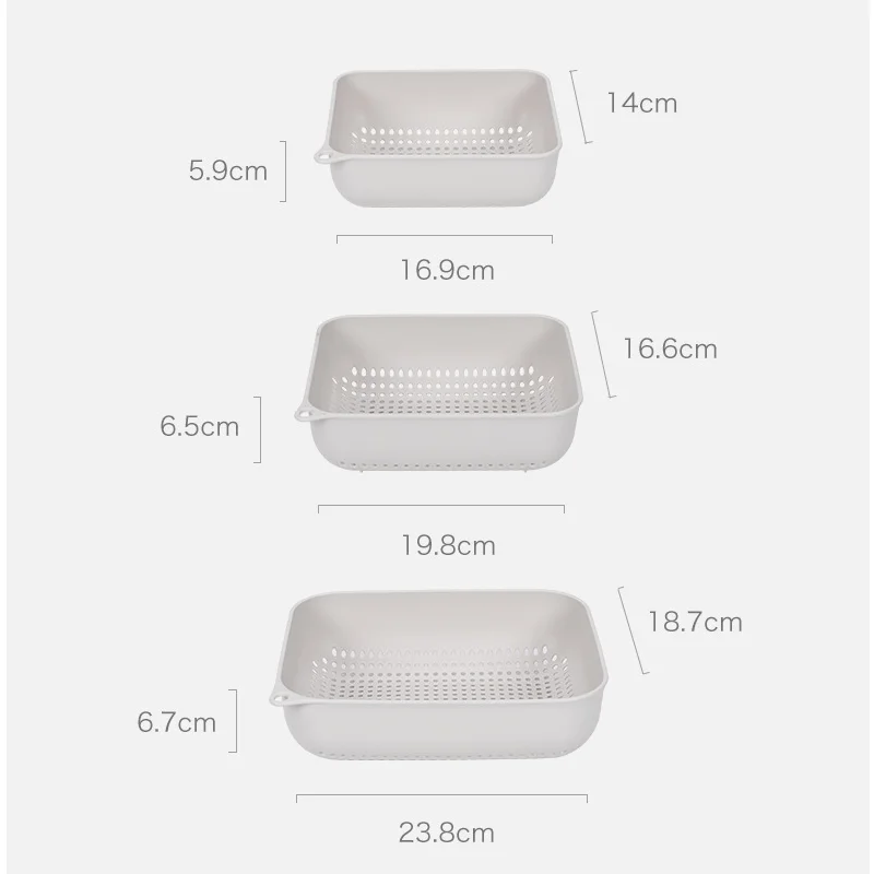 

3pcs/set Kitchen Drain Basket Plastic Washing Fruit Vegetables Basket Tub Strainer Storage Basket Filter Water Hollow Organizer