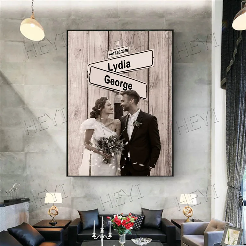 Картина на холсте с 2 именами заказ Настенная картина персональным фото подарок