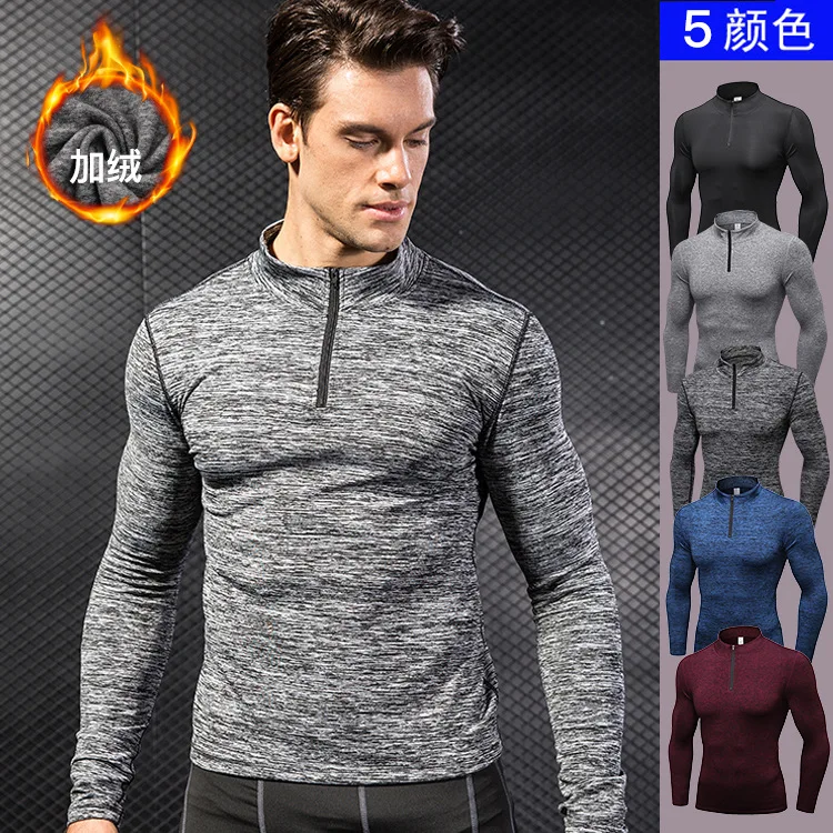 

Winter Autumn Cashmere Sweatshirt Stand Collar Zipper O Neck Long Sleeve For Men Compression Jacket Thermal Sportswear