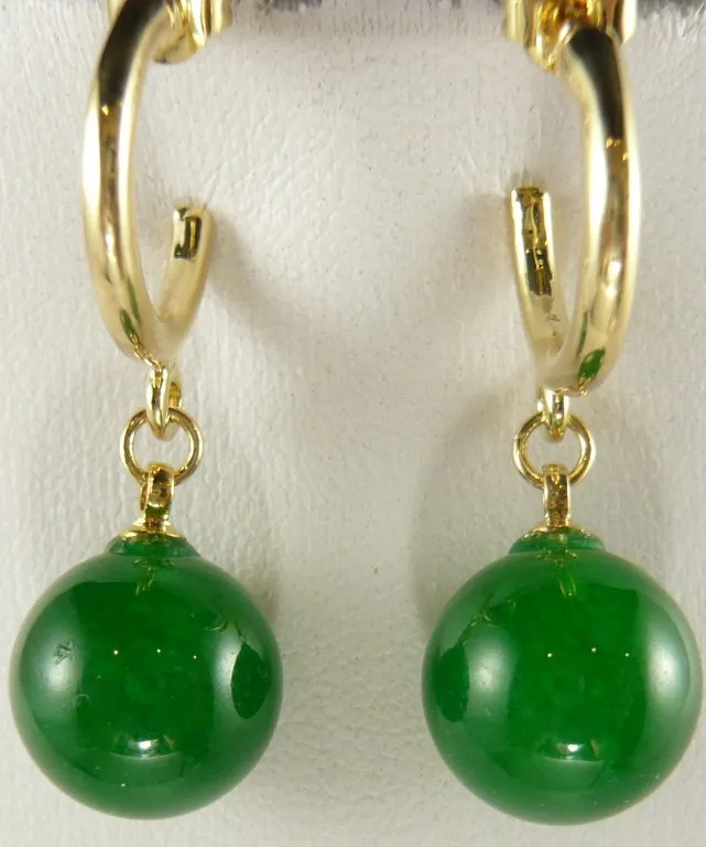 

wholesale Charming 12mm green Natural jade bead 18kgp earrings