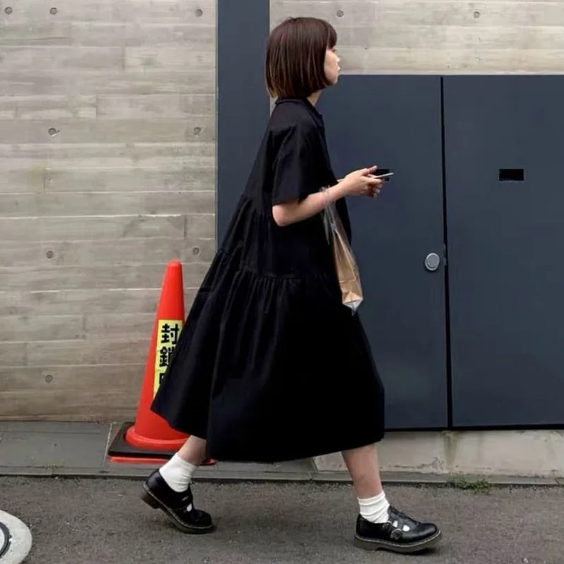 Платья с коротким рукавом для женщин простая стильная повседневная одежда