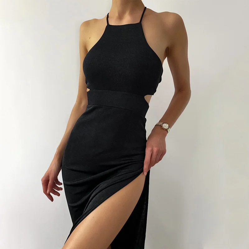 

Summer Elegant Sleeveless Slit Sexy Maxi Dress Women Fashion Party Vestidos Outfits Bodycon Spaghetti Strap Halter Clothing