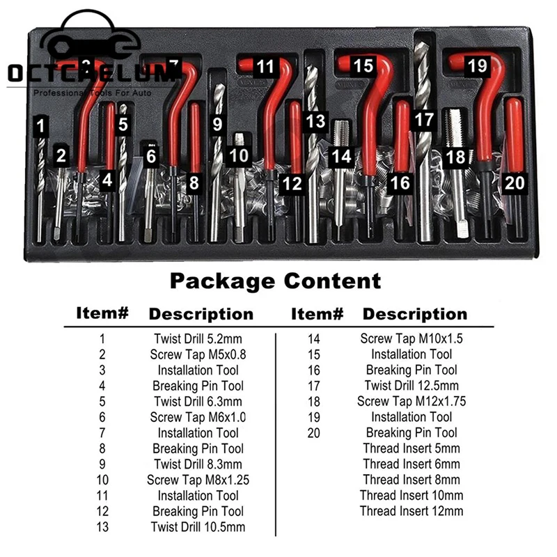 Инструмент для ремонта поврежденной резьбы автомобиля мотоцикла набор свечей