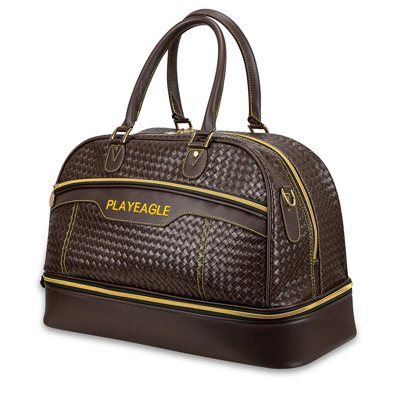 Large Capacity PU Leather Golf Boston Bag Black Color Golf Clothing Bag with Separate Golf Shoes Bag Embroidery Logo