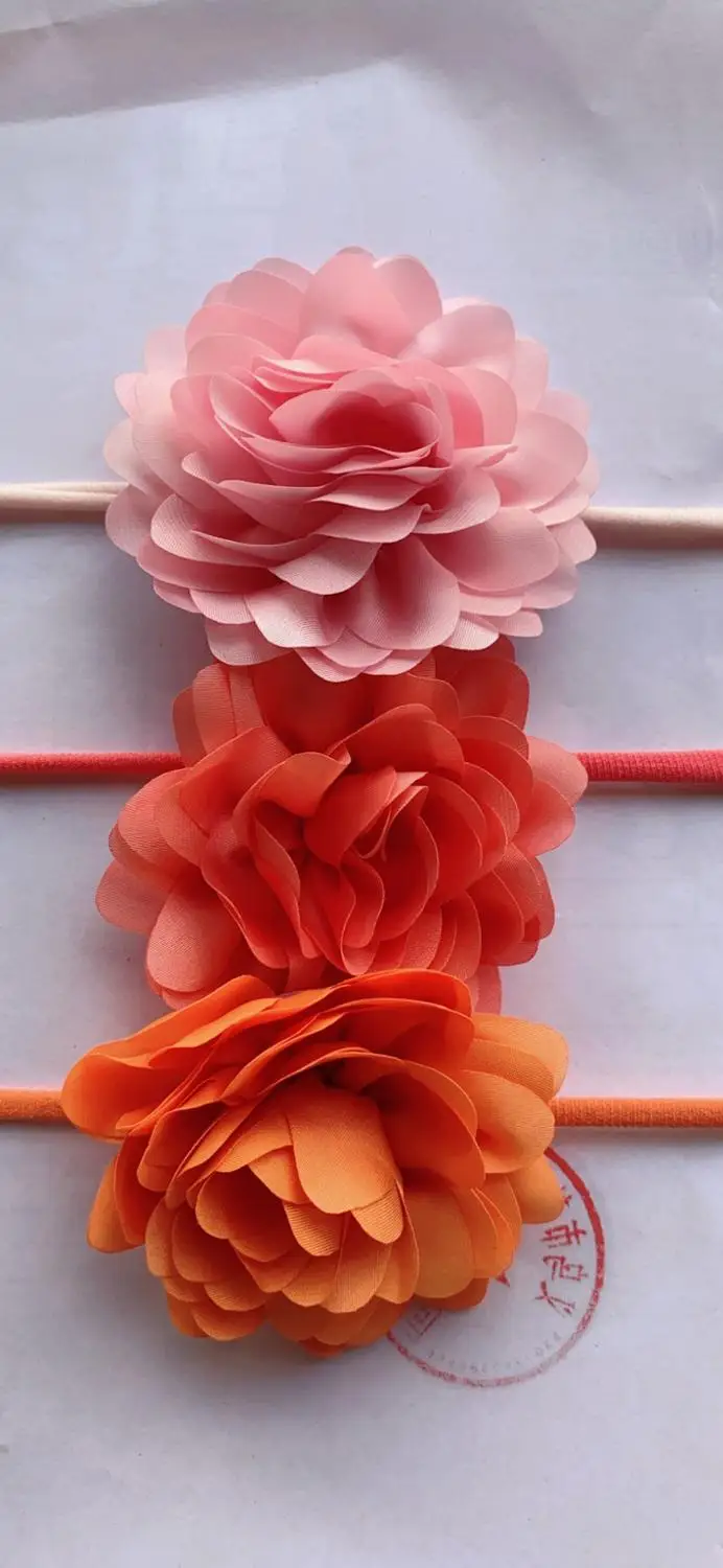 

30pc/lot 3.2" Chiffon Flower Nylon Headband Chiffon Puffy Flowers Nylon Baby Headbands for Hair Accessories Girls Headwear