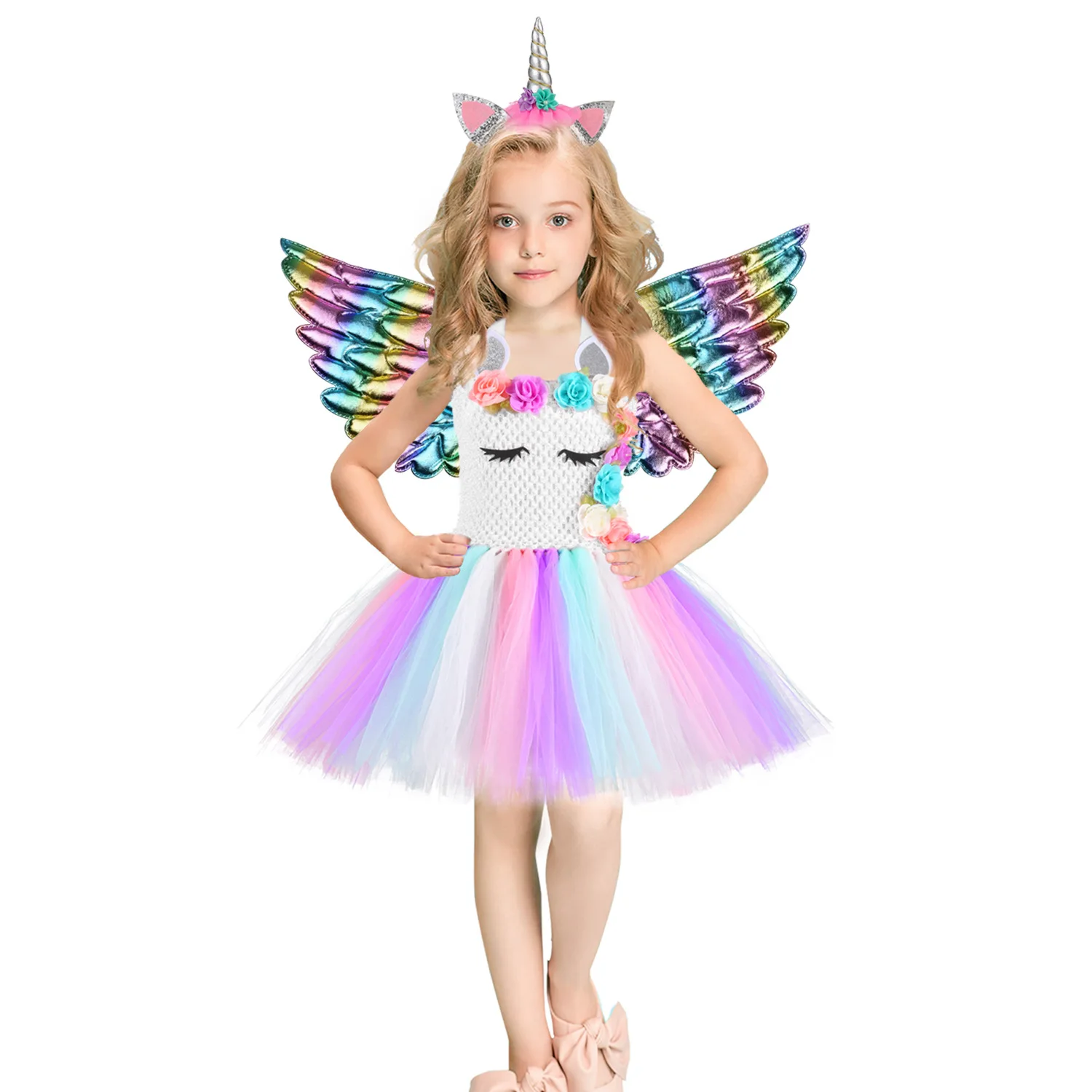 

Christmas Unicorn Dress Sequins Girls Ballet Dance Ball Princess Tutu Dress Birthday Party Gift Halloween Cosplay Costume Wings