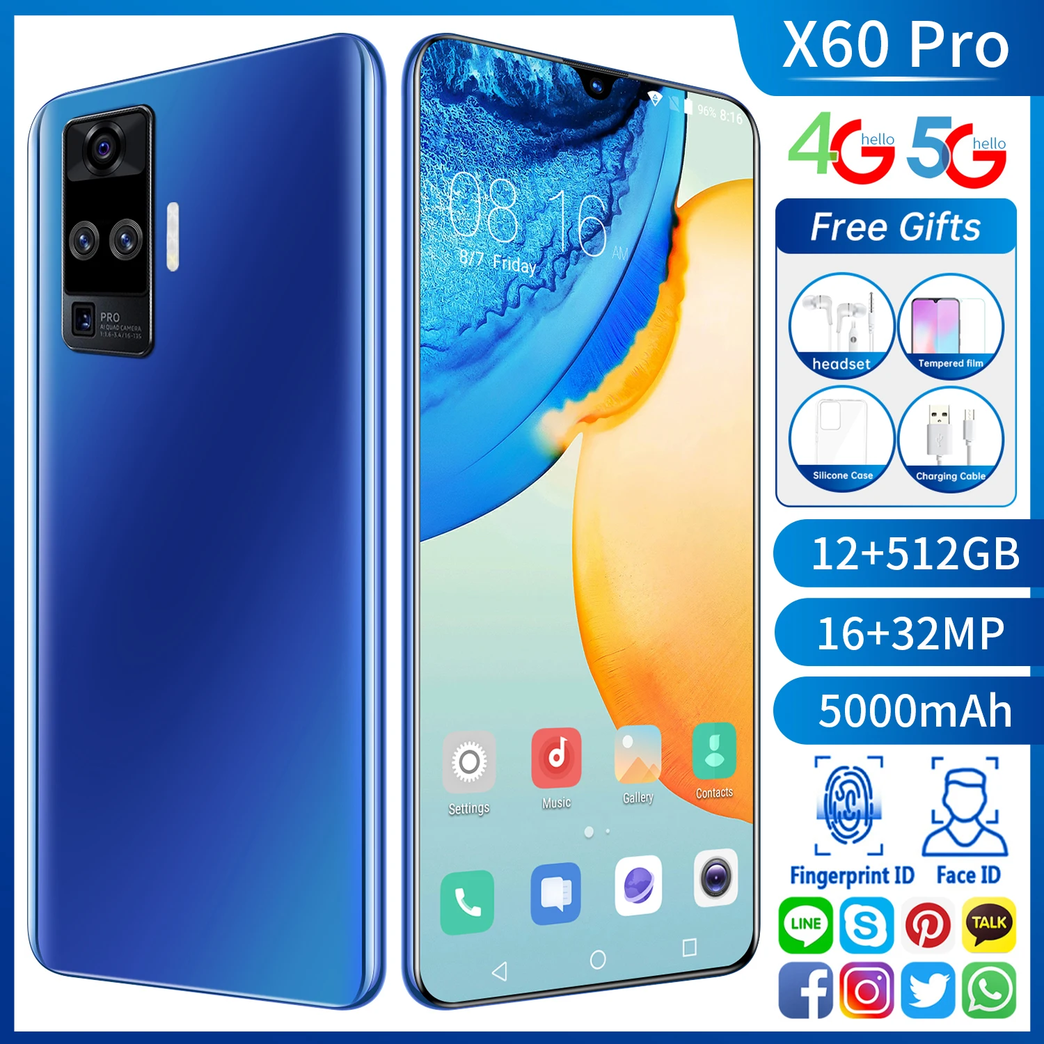

2021 New Hot Sale 5G 6.6inch Drop Screen Smartphone 12GB+512GB for Vivo X60 Pro Cellphone Samsung Huawei Xiaomi Mobile Phone